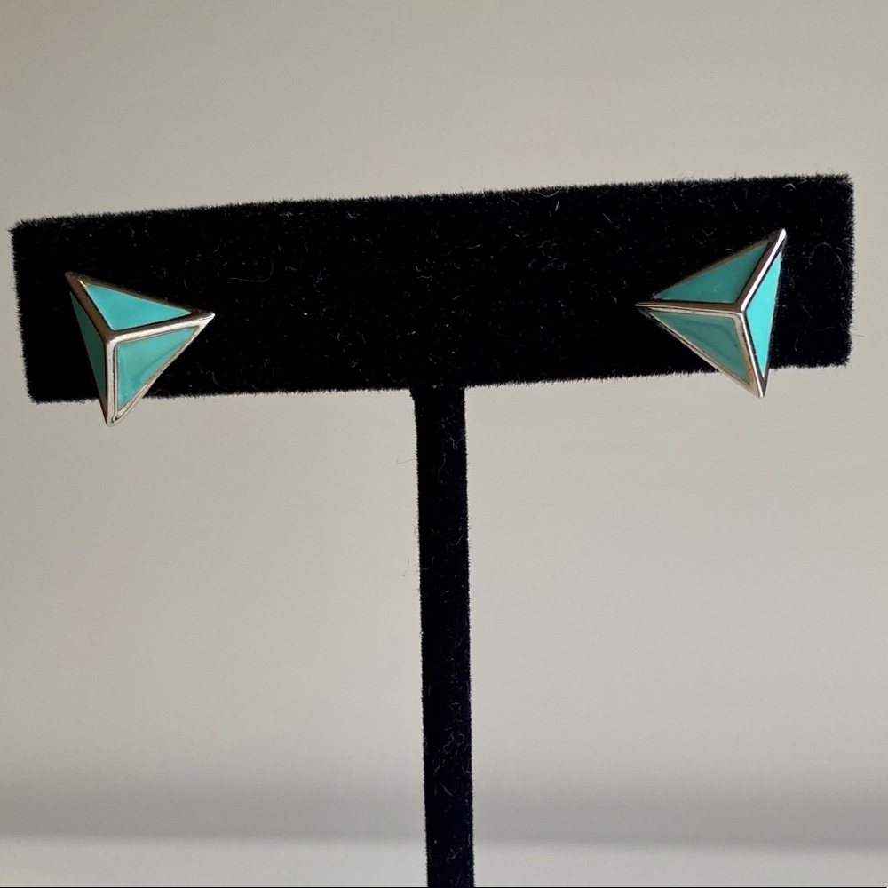 Turquoise Enamel Geometric Statement Stud Earrings - image 2